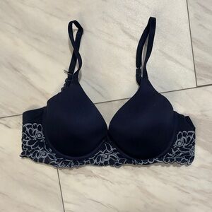 Aerie Sunnie Full Coverage Lightly Lined Bra Navy Blue Lace Floral